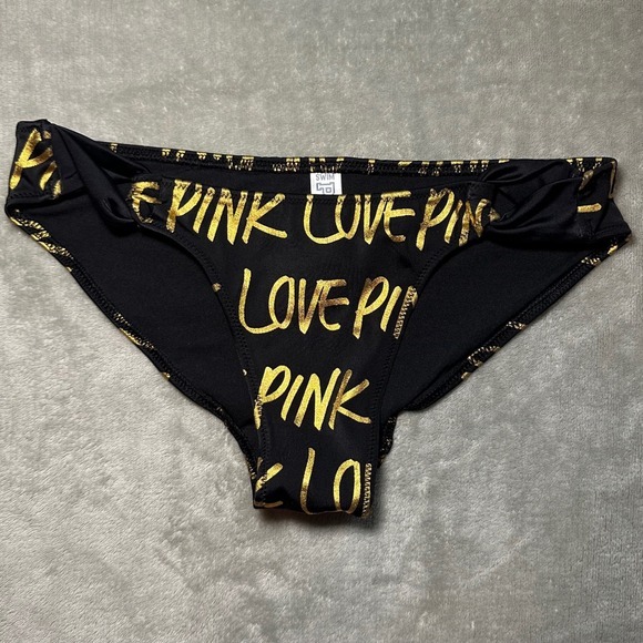 PINK Victoria's Secret Other - Y2K‎ Pink Victorias Secret Bikini Bottoms Women Size XS Gold Foil Metallic Glam